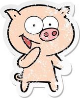 bedrövad klistermärke av en skrattande gris tecknad serie vektor