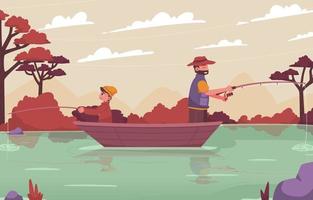 Vater und Sohn fischen im Herbst