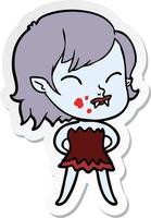 Aufkleber eines Cartoon-Vampirmädchens mit Blut auf der Wange vektor