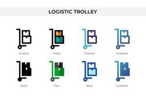 Logistik-Trolley-Symbol in verschiedenen Stilen. Logistikwagen-Vektorsymbole, die in Umrissen, soliden, farbigen, gefüllten, Farbverläufen und flachen Stilen entworfen wurden. Symbol, Logoabbildung. Vektor-Illustration vektor