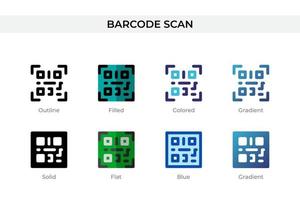 Barcode-Scan-Symbol in einem anderen Stil. Barcode-Scan-Vektorsymbole, die in Umrissen, soliden, farbigen, gefüllten, Farbverläufen und flachen Stilen gestaltet sind. Symbol, Logoabbildung. Vektor-Illustration vektor