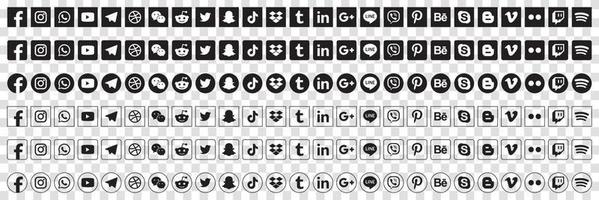 Stellen Sie beliebte Social-Media-Symbole ein. facebook, instagram, twitter, youtube, pinterest, behance, google, linkedin, whatsap, snapchat und viele mehr. redaktionelle vektorillustration vektor