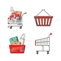 Shop-Korb-Icon-Set, Cartoon-Stil vektor