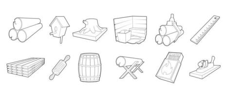 Holz-Icon-Set, Outline-Stil vektor