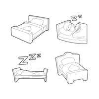 Bett-Icon-Set, Umrissstil vektor