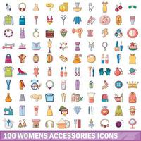 100 Symbole für Damenaccessoires im Cartoon-Stil vektor