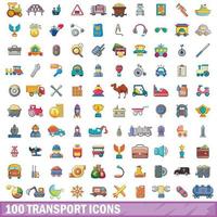 100 Transportsymbole im Cartoon-Stil vektor