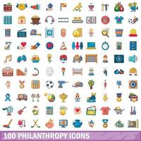 100 Philanthropie-Symbole im Cartoon-Stil vektor