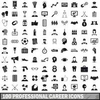 100 professionelle Karriere-Icons gesetzt, einfacher Stil vektor
