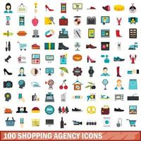 100 Symbole für Einkaufsagenturen, flacher Stil vektor