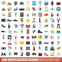 100 Shop-Agentur-Icons gesetzt, flacher Stil vektor