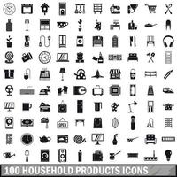 100 Symbole für Haushaltsprodukte, einfacher Stil vektor