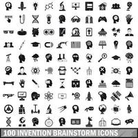 100 Erfindungs-Brainstorming-Icons gesetzt, einfacher Stil vektor