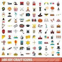 100 joy craft ikoner set, platt stil vektor