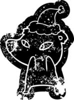 niedliche cartoon-distressed-ikone eines bären mit weihnachtsmütze vektor