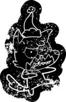Cartoon verzweifelte Ikone eines grinsenden Fuchses mit Weihnachtsmütze vektor