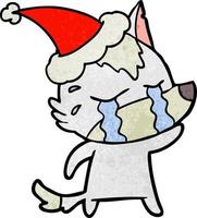 strukturierter Cartoon eines weinenden Wolfs mit Weihnachtsmütze vektor