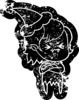 genervte Cartoon-Distressed-Ikone eines Vampirmädchens mit Weihnachtsmütze vektor