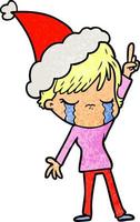 strukturierter Cartoon einer Frau, die mit Weihnachtsmütze weint vektor
