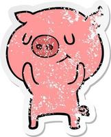 beunruhigter Aufkleber eines glücklichen Cartoonschweins vektor