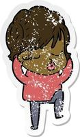 Distressed Sticker einer Cartoon-Frau mit geschlossenen Augen vektor