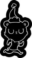 friedliche Cartoon-Ikone eines Bären, der mit Weihnachtsmütze läuft vektor