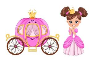 söt liten prinsessa och vagn vektor
