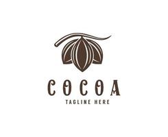 vintage kakao gren logotyp, kakaoböna, kakao växt logotyp ikon vektor mall