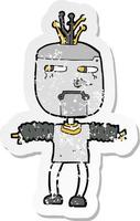 Retro-Distressed-Aufkleber eines Cartoon-Roboters vektor