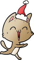 Fröhlicher Gradienten-Cartoon einer miauenden Katze mit Weihnachtsmütze vektor