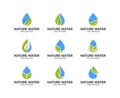 uppsättning av droppe och löv logotyp. natur vatten logotyp formgivningsmall vektor