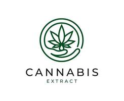 Hanf-Logo-Hand, die Unkraut mit einem Marihuana-Blatt hält. Logos für medizinisches Cannabisöl vektor
