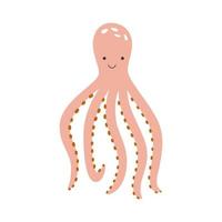 söt rosa bläckfisk med tentakler ritade för hand. vektor illustration av isolerade havsdjur