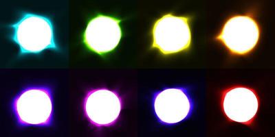 uppsättning cirklar element ljuseffekt på mörk bakgrund vektor