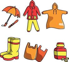 regnsäsongsutrustning i rött, gult och orange i platt stil vektor