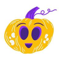 Kürbis-Halloween. Orange Kürbisse mit Lächeln für Ihr Design für den Urlaub. glückliche halloween-vektorkarikaturillustration lokalisiert auf dem weißen hintergrund. vektor