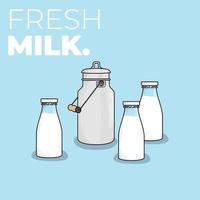 mjölkbehållare och mjölkflaska för produktmärkning och förpackningsmalldesign vektor