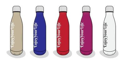 Isolierflasche-Vorlage im runden Design mit grau-blauem, rotem, violettem und weißem Farbauswahl-Design vektor