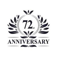 72-jähriges Jubiläum, luxuriöses Logo-Design zum 72-jährigen Jubiläum. vektor