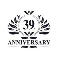 39-jähriges Jubiläum, luxuriöses Logo-Design zum 39-jährigen Jubiläum. vektor