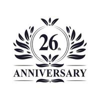 26-jähriges Jubiläum, luxuriöses Logo-Design zum 26-jährigen Jubiläum. vektor