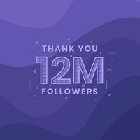 tack 12 miljoner följare, mall för gratulationskort för sociala nätverk. vektor