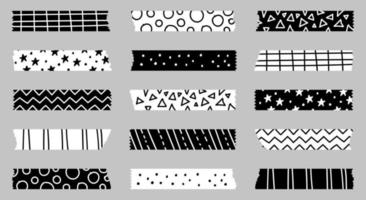 Set aus schwarz-weißen, geometrisch gemusterten Washi-Tape-Streifen vektor