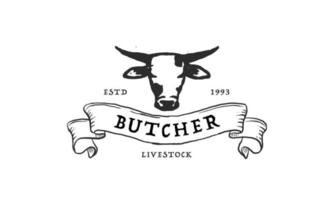 steak house logotyp vektor illustration tjur siluett bra för gård eller restaurang märke. vintage typografi emblem design.