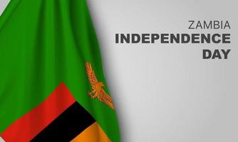 sambia glückliche grußkarte zum unabhängigkeitstag, banner mit schablonentext-vektorillustration. sambischer gedenkfeiertag 24. oktober gestaltungselement mit 3d-flagge mit streifen vektor