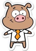 Aufkleber eines fröhlichen Cartoon-Schwein-Chefs vektor