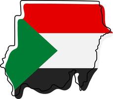 stiliserade konturkarta över Sudan med flaggikonen. flagga färg karta över sudan vektor illustration.