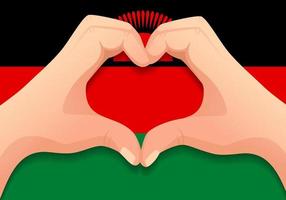 Malawi-Flagge und Handherzform vektor