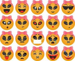 Emoticons Mädchen runder Satz vektor