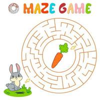 Labyrinth-Puzzle-Spiel für Kinder. kreislabyrinth oder labyrinthspiel mit kaninchen. vektor